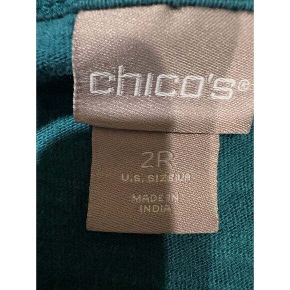 Chico's Top Lace Front Trim Teal Color 3/4 Sleeve Size 2/L/12 - Picture 5 of 7